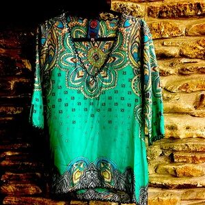 Johnny Was 100% Silk Multicolored Tunic Blouse